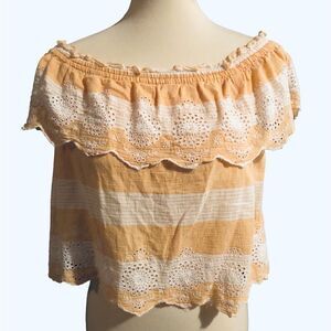 American Eagle Yellow Striped Off the Shoulder Cropped Blouse